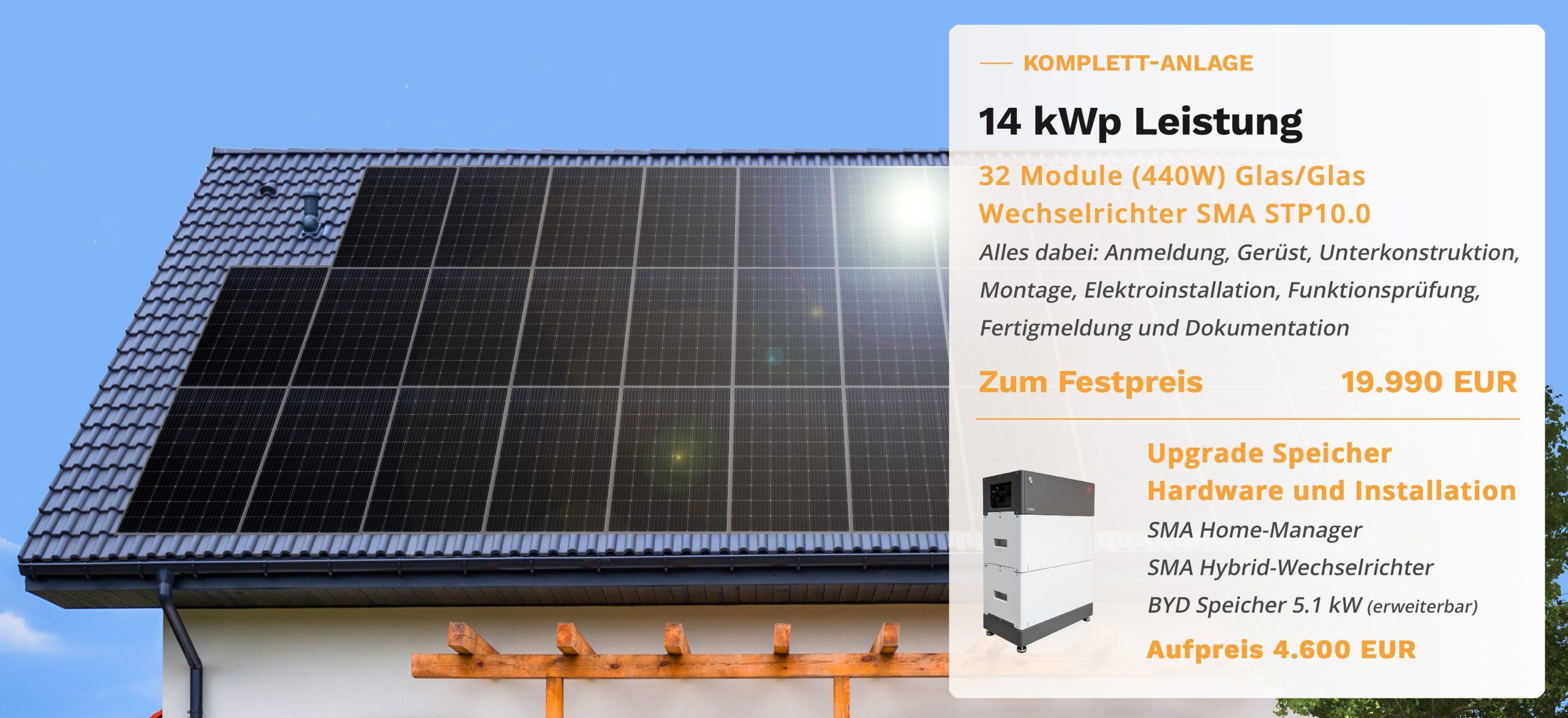 Preis für eine 14kWp Photovoltaik Anlage 19.990 Euro