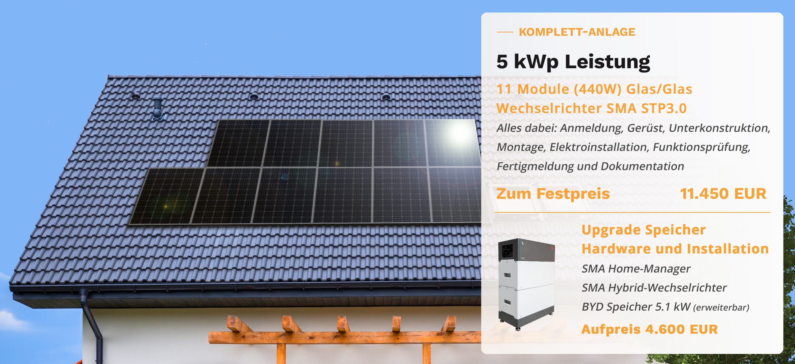 Preis für eine 5kWp Photovoltaik Anlage 10.400 Euro
